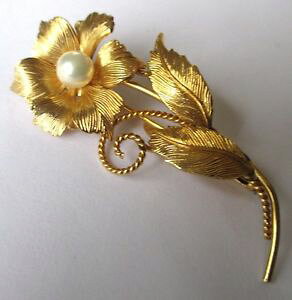 yzANZT[@lbNX@re[W|vancienne broche bijou vintage fleur couleur or perle pingle pompe 466