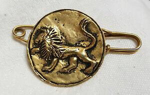 yzANZT[@lbNX@[tancien bijou broche pingle nourrice lion en relief mtal dor vieilli t13