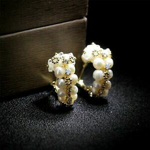 【送料無料】アクセサリー ネックレス イヤリングクレオールゴールデンホワイトゴールドメッキorecchini piccolo creolo dorato floreale perle coltivazione bianco placcato oro