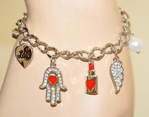 �y���������z�A�N�Z�T���[�@�l�b�N���X�@�J�t�V���o�[�y���_���g�t�@�e�B�}bracciale argento ciondoli donna cuore mano fatima perla amuleti medagline bb22
