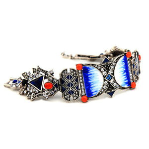 �y���������z�A�N�Z�T���[�@�l�b�N���X�@�A�[���f�R�I�����Wbraccialetto dorato grande art deco porcellana arancio blu geometrica matrimonio