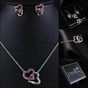 【送料無料】アクセサリー ネックレス チェーンイヤリングカフダブルハートホワイトゴールドスワロフスキーエレメントカートンcatena orecchini bracciale * doppio cuore *, oro bianco pl, swarovski elemen