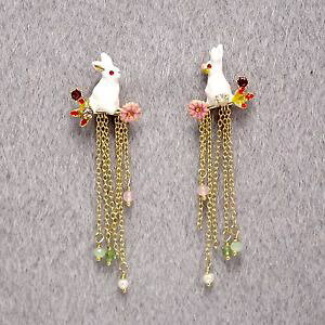 �y���������z�A�N�Z�T���[�@�l�b�N���X�@�v�`�����u�������[�Y�^�b�Z�������Oboucles doreilles clous petit lapin blanc dor fleur rose tassel long email l2