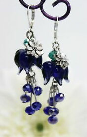 【送料無料】アクセサリー　ネックレス　ガラスシルバーペンダントイヤリングglass jewels argento orecchini pendenti perle lampwork fiori blu l020
