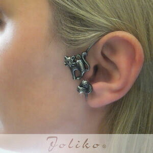 yzANZT[@lbNX@COC[Jt`bgm[E[joliko ohrklemme orecchini ear cuff gatto chat noir lana argento placcato a sinistra