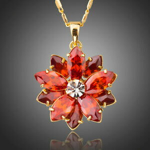 yzANZT[@lbNX@L[rbNWR`F[lbNXy_g18k placcato oro luccicante fiore rosso cubic zircone catena donna collana ciondolo