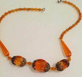 【送料無料】アクセサリー　ネックレス　コリアーオレンジデコcollier ancien en perle de verre orange translucide perle dco 295