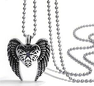 yzANZT[@lbNX@g[[XeXX`[`F[rimorchio in acciaio inox catena cuore con ali per profumo ceneri riempibile memorial