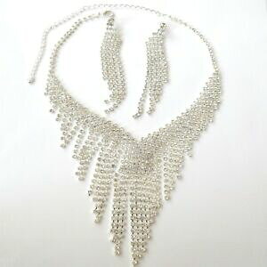 yzANZT[@lbNX@ejXlbNXlbg[NCOVo[J[parure tennis collana a rete e orecchini colore argento con zirconi bianchi 531