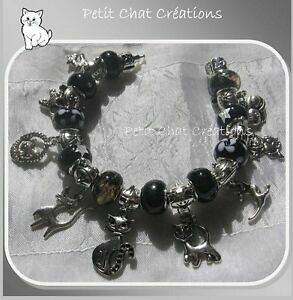 �y���������z�A�N�Z�T���[�@�l�b�N���X�@�u���X���b�g�V���o�[�m���[���h�[�i�c�����h�f�`���b�gbracelet breloques argente noir charms perles donuts verre monde des chats