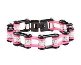 【送料無料】アクセサリー　ネックレス　ステンレススチールブラックピンクバイクカフダブルチェーンdonna acciaio inox nero rosa doppio bling catena della bici bracciale us