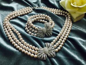 �y���������z�A�N�Z�T���[�@�l�b�N���X�@�p�[�����C���X�g�[���_�{�E�y���_���g�u���X���b�g�l�b�N���X�Z�b�gperla di strass da sposa impreziosito con fiocco ciondolo bracciale e collana set