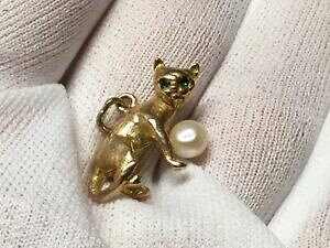 �y���������z�l�b�N���X�@�p�[��45gm���B���e�[�W9ctsolidpendantchunky,vintage 9ct solid gold charm pendant cat with green eyes pearl 45gms