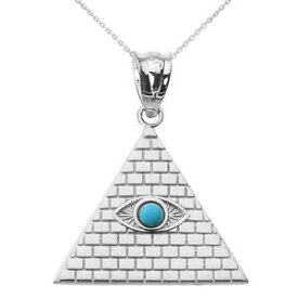 【送料無料】ネックレス　kホワイトゴールドエジプトターコイズペンダントピラミッド14k white gold egyptian pyramid with turquoise evil eye pendant