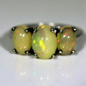 【送料無料】ネックレス　エチオピアオパールトリロジーホワイトゴールドリングサイズethiopian welo opal trilogy 9ct white gold ring size j ~ 4 34