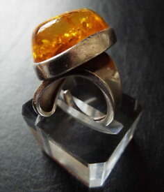 【送料無料】ネックレス　ビンテージスターリングシルバーポリッシュオレンジドームステートメントリング1960s 70s huge vintage sterling silver polish amber dome chunky statement ring
