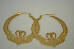 �y���������z�l�b�N���X�@9ctcladdagh�C�A�����O9ct gold solid large flat claddagh earrings