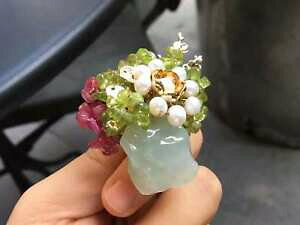 �y���������z�l�b�N���X�@�K���X�O���[���p�[���y���_���g�u���[�`�r�b�Ocertifie a glassy green jadeite jade amp; pearl pendentbrooch elegent and big
