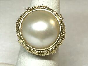 �y���������z�l�b�N���X�@�p�[�������O�T�C�Y14k solid gold filigree 17mm pearl ring size 6 save r309
