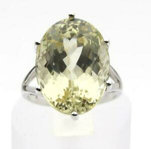 �y���������z�l�b�N���X�@�C�G���[�z���C�g�S�[���h�����O�T�C�Yrare 1200ct 18x13 yellow kunzite spodumene 9ct white gold ring size n uk hmark