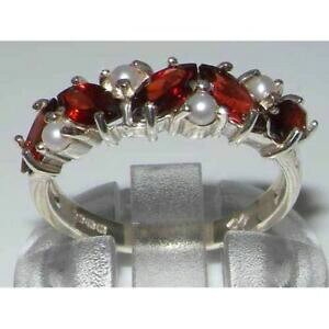 �y���������z�l�b�N���X�@�\���b�h�z���C�g�S�[���h�K�[�l�b�g�����Osolid 14ct white gold natural garnet amp; cultured pearl womens eternity ring