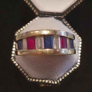 yzlbNX@S[hTt@CAr[OTCYhallmarked 14 ct gold sapphire, ruby amp; cz half eternity ring size r