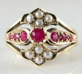 【送料無料】ネックレス　アールデコインゴールドルビーパールクレストインリングフリーサイズlarge art deco ins 9k 9ct gold ruby amp; pearl crest aniique ins ring free size