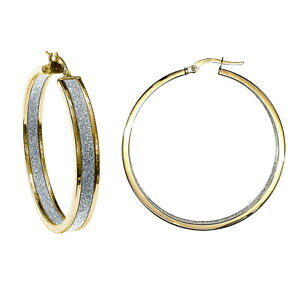 �y���������z�l�b�N���X�@���f�B�[�X�S�[���h�t�[�v�C�������Oladies 9ct gold moondust double sided 6mm hoop earrings 45mm