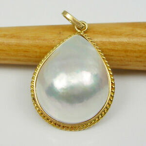 �y���������z�l�b�N���X�@�}�x�y���_���gk�C�G���[�S�[���hpear 23x18mm saltwater mabe pearl pendant genuine 750 18k yellow gold, 18mpp03