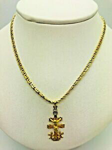 �y���������z�l�b�N���X�@�\���b�h�C�G���[�S�[���h�`�F�[���y���_���g18ct solid yellow gold fancy chain amp; crucifix pendant 16