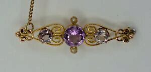 yzlbNX@nhChCG[S[hAWXgV[hp[AeB[Nu[`handmade 9k yellow gold 280ct purple amethyst amp; seed pearl antique brooch 69477