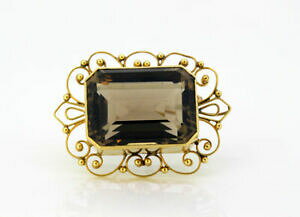 yzlbNX@NI[cBe[W14kCF[S[hu[`vintage 14k yellow gold brooch with smokey quartz
