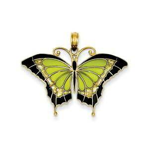 yzlbNX@CG[S[h\bhXehOX14k yellow gold solid polished green stained glass wings butterfly charm