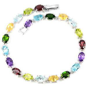 yzlbNX@ejX7X^[O925sterling silver 925 genuine natural oval mixed gemstone tennis bracelet 7 inch