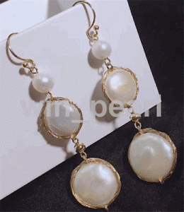 �y���������z�l�b�N���X�@k�S�[���h�C�������Ohand made white cion reborn keshi freshwater pearls 14k gold earrings