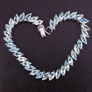 yzlbNX@Vo[925gp[YejX734C`silver 925 genuine sky blue topaz gemstone marquise tennis bracelet 734 inch