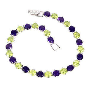 yzlbNX@X^[OVo[yhbgAWXguXbgC`sterling silver 925 genuine natural peridot amp; amethyst bracelet 712 inches