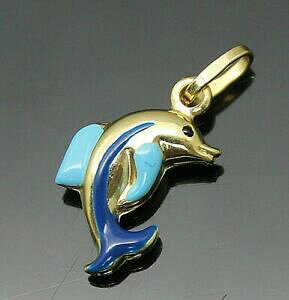�y���������z�l�b�N���X�@�G�i�����h���t�B��k�S�[���h�y���_���g listingalluring turquoise blue navy blue enameled puffed dolphin 14k gold charm pendant