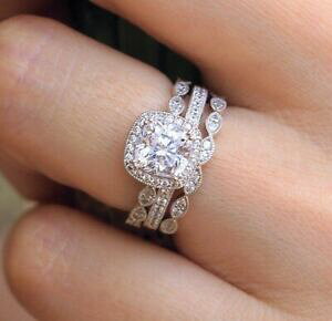 �y���������z�l�b�N���X�@�A�[���f�R�J�b�g�n���[�G���Q�[�W�����g�T�C�Y30 cttw milgrain art deco bridal set ringcushion cut halo engagement size p