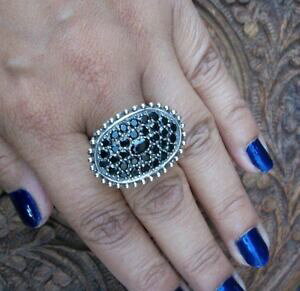 �y���������z�l�b�N���X�@�n���h���C�h�I�j�L�X�X�^�[�����O�V���o�[�����O�C�M���X�r���e�[�Wlarge vintage inspired handmade onyx with sterling silver ring uk p