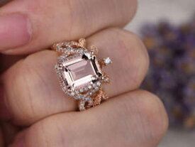 【送料無料】ネックレス　エメラルドkローズセット6 ct emerald cut morganite engagement 14k rose gold over bridal wedding ring set