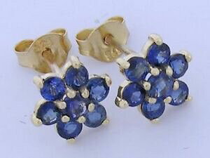 yzlbNX@e058 9ctCF[S[hTt@CANX^sAXCOe058 lovely 9ct yellow gold natural sapphire cluster stud earrings blossom