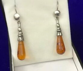 【送料無料】ネックレス　ヴィンテージバルトオレンジスターリングシルバーロングスポイトイヤリングfab vintage baltic honey amber sterling silver long teardrop dropper earrings