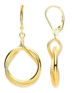 �y���������z�l�b�N���X�@�C�G���[�S�[���h�T�[�N���e�N�X�`���[�h���[�v�h���b�v�C�������O9ct hallmarked yellow gold polished circle amp; textured rope 42mm drop earrings