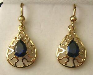 yzlbNX@CG[S[hTt@CAhbvtbNCOgenuine solid 9k 9ct yellow gold sapphire drop hook earrings