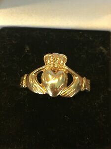 �y���������z�l�b�N���X�@�\���b�h�C�G���[�S�[���h�b�h�N���_�����O�T�C�Ysolid 9ct yellow gold claddagh ring size v