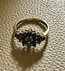 yzlbNX@S[hTt@CANX^OTCYbeautiful 9ct gold 375 sapphire cluster ring size m 12