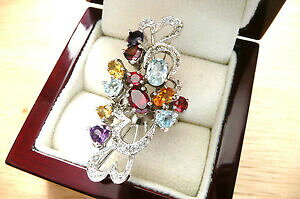 �y���������z�l�b�N���X�@garnet blue topaz amethyst heart925statement long ring sz n7garnet blue topaz amethyst heart 925 silver statement long rin