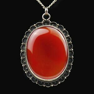 �y���������z�l�b�N���X�@�V���o�[�J�l�r���e�[�W�I�[���`���N��silver amulet 925 carnelian oval red gemstone vintage aura chakra handmade t38