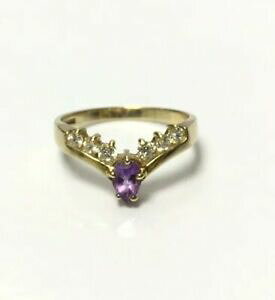 �y���������z�l�b�N���X�@���B���e�[�W�S�[���h�����O�A���W�X�g�T�C�Yvintage 9ct gold wishbone ring amethyst cz uk size q hallmarked 27g 1991